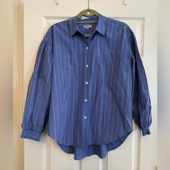 Rails | Blue Button Down Puff Sleeve Janae in Lima Stripe Sz M - Picture 3 of 12